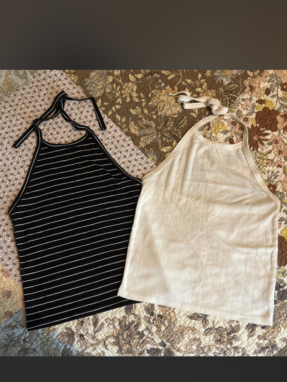 American Eagle Outfitters Halter Ribbed Cami Set - Black & Cream